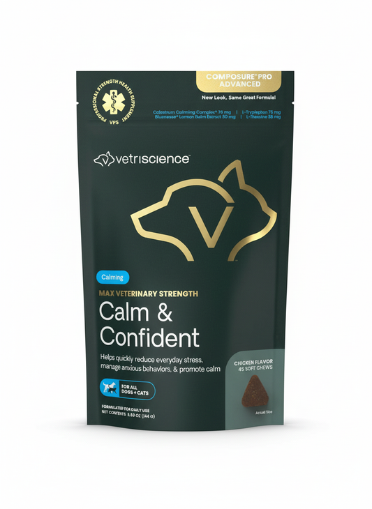 VetriScience Calm & Confident Chews for Dogs & Cats - Stress Relief Supplement (45 Count)