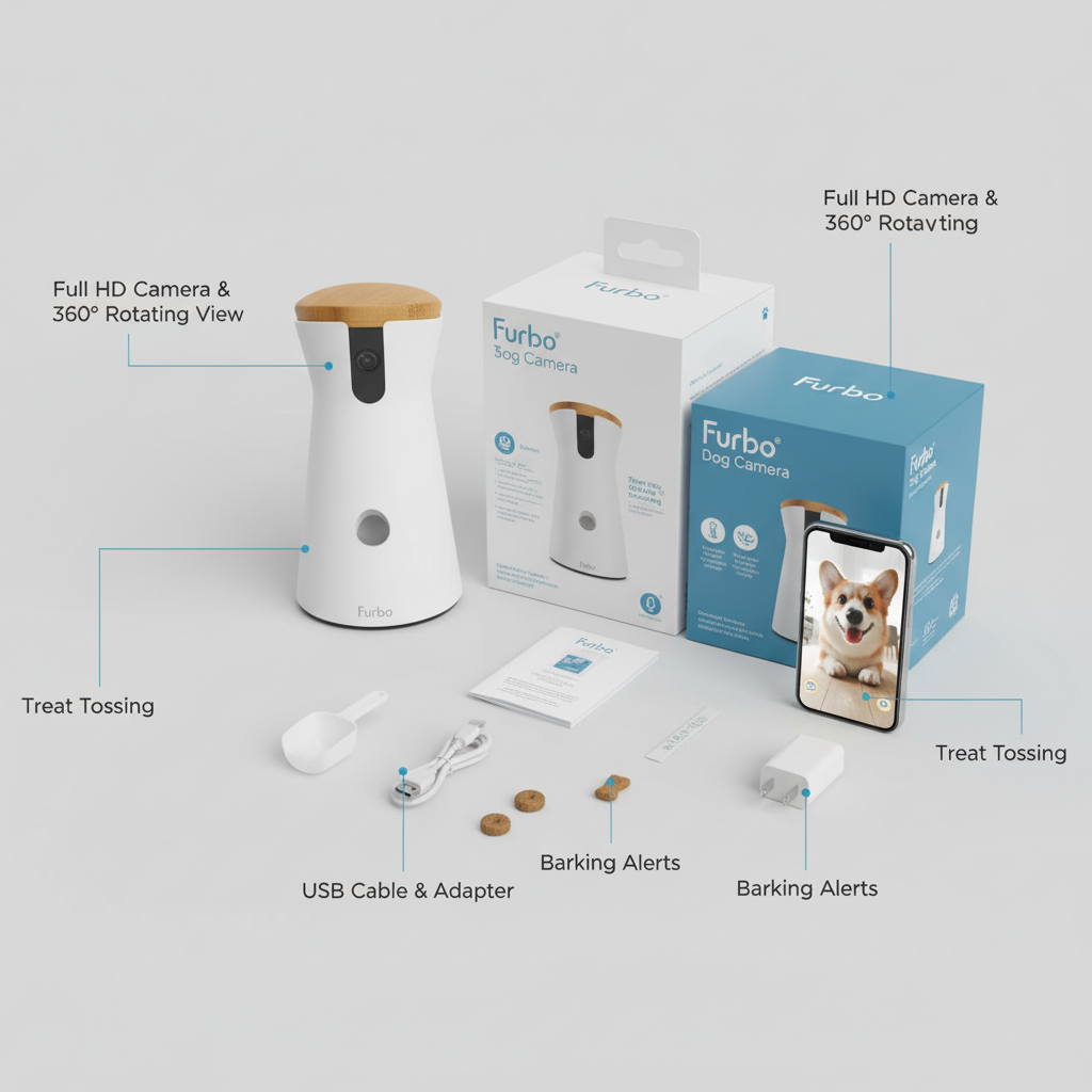 Furbo 360° Dog Camera: Full HD, Rotating View, Treat Toss, Barking Alerts