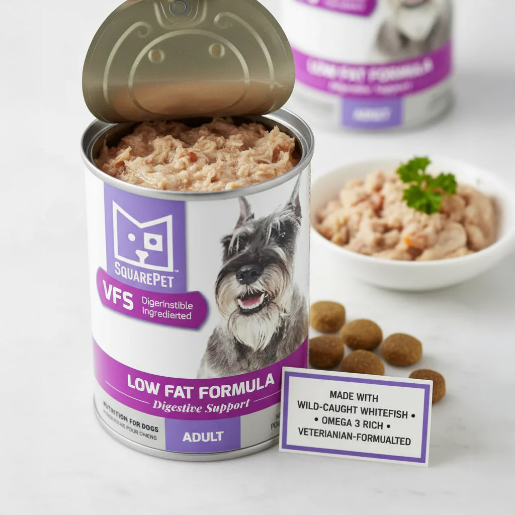 SquarePet VFS Low Fat Dog Food, 13oz Can / 12 Pack, Whitefish, Digestive Support