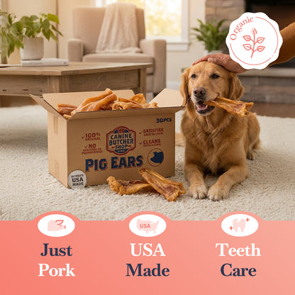 Canine Butcher Shop USA Pig Ears - 30 Jumbo All-Natural Chews