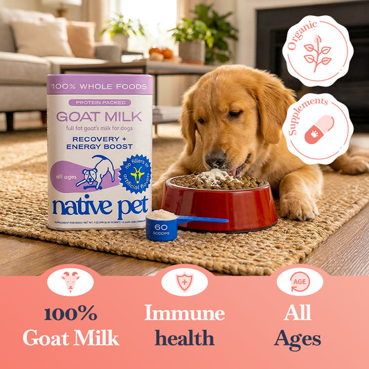 Native Pet Organic Goat Milk Powder for Dogs & Cats - 60 Scoops