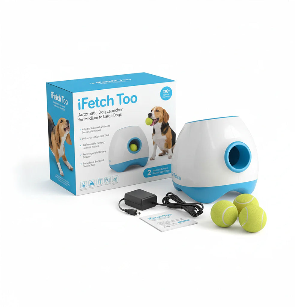 iFetch Too Automatic Dog Ball Launcher for Medium/Large Dogs, Rechargeable, Indoor/Outdoor